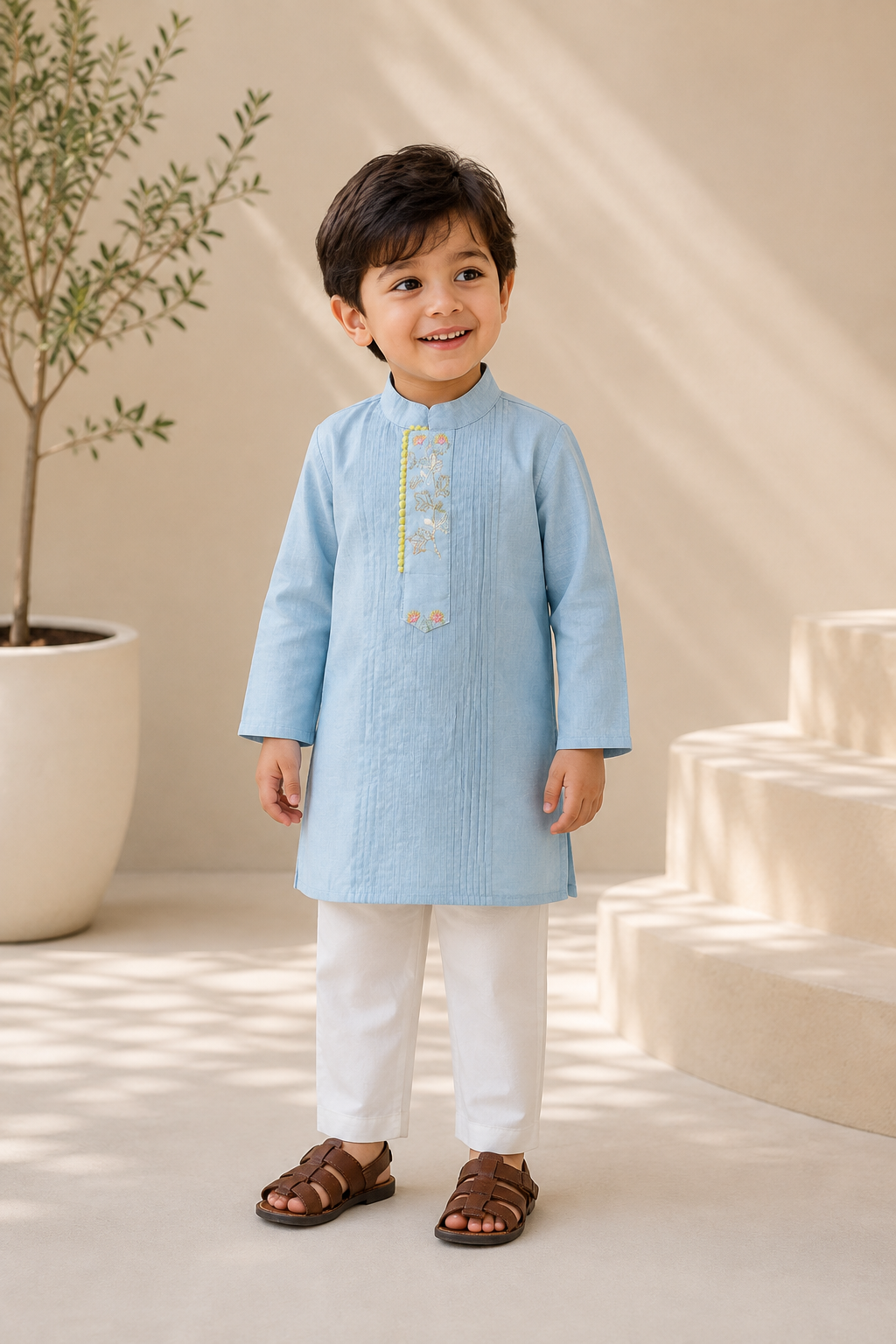 Ice Bloom Kurta with Pleats and Embroidery