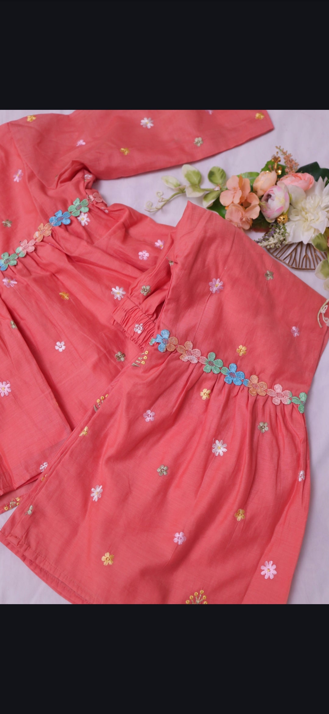 Peach floral sharara