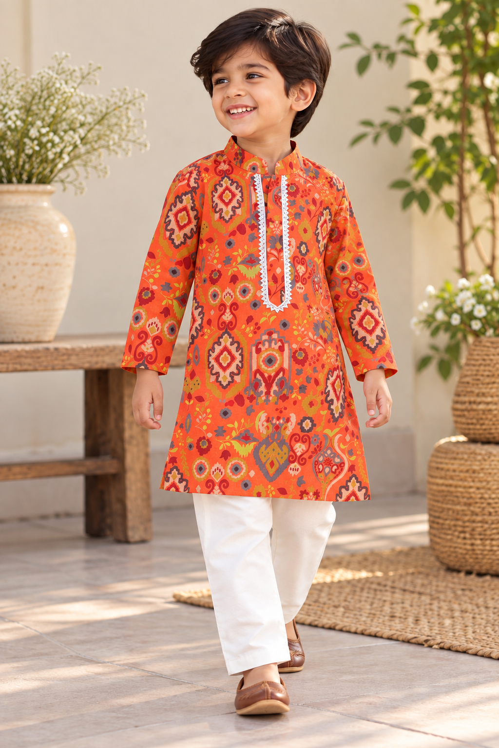 Vibrant Cotton Kurta Set: Orange