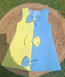 Blue & Yellow Bow Scuba Dress